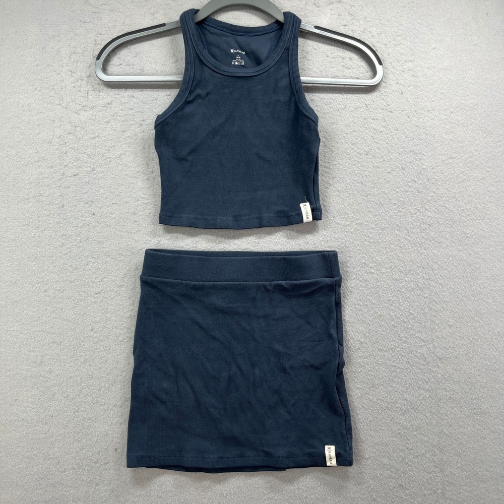 KAVEAH Ribbed Tank Top Mini Skirt Cord Set‎ Girls L 12–14 Navy Blue Sleeveless